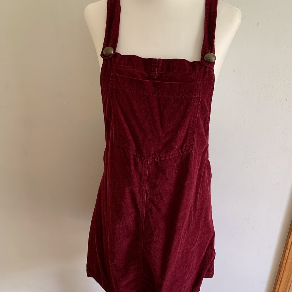 Cute corduroy maroon overall dress with buttons